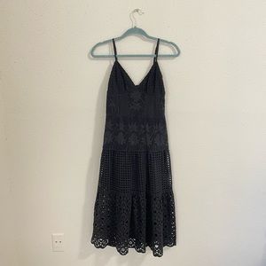 All Saints Janey Eyelet Lace Embroidered Slip Black Midi Dress - size 4